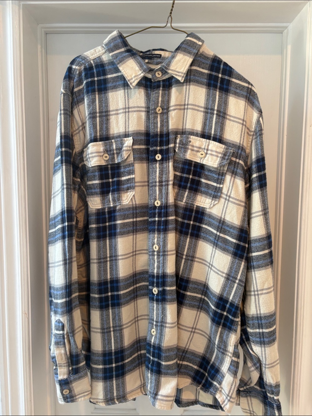 American Eagle Outfitters Blue and White Plaid Button-Down Shirt